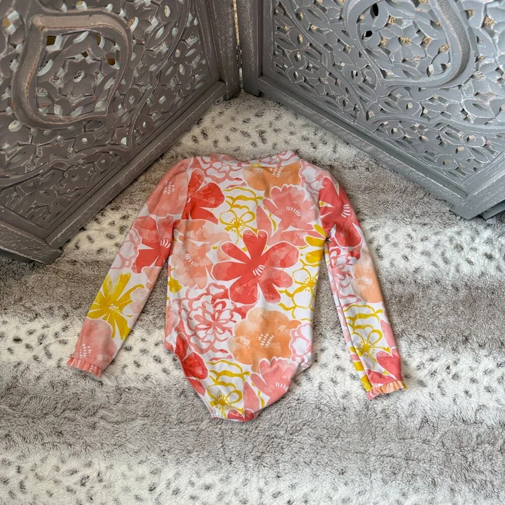Carter's long sleeve rashguard swimsuit girls 4T Hawaiian floral tropical beach